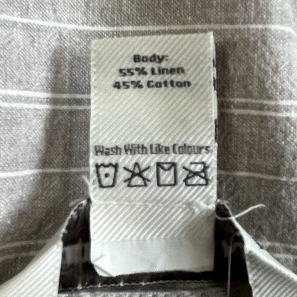 Kyodon Linen Blend Faux Wrap Mini Dress‎ Beige Striped Medium Boho Beach Casual - Picture 11 of 11